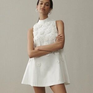 Anthropologie Cream Textured Mini Dress